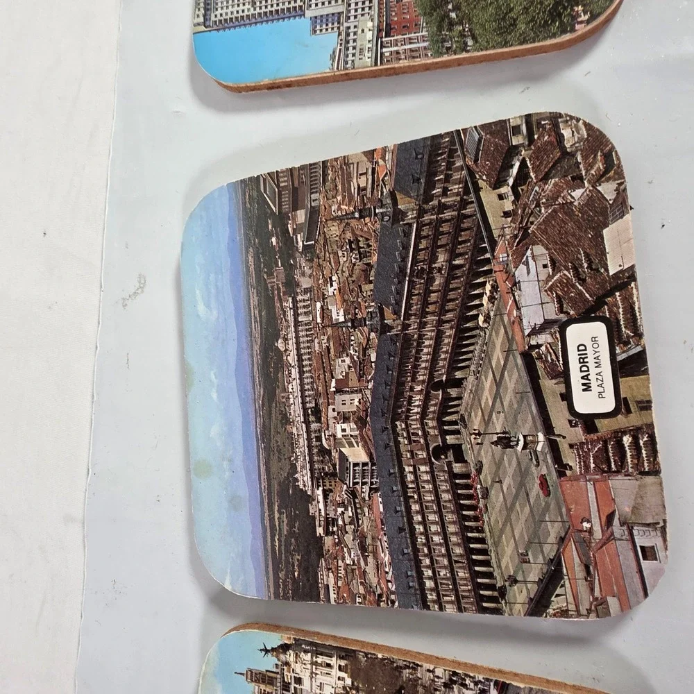 Vintage Madrid‎ Spain Souvenir Cork Coasters Set of 6 Landmarks